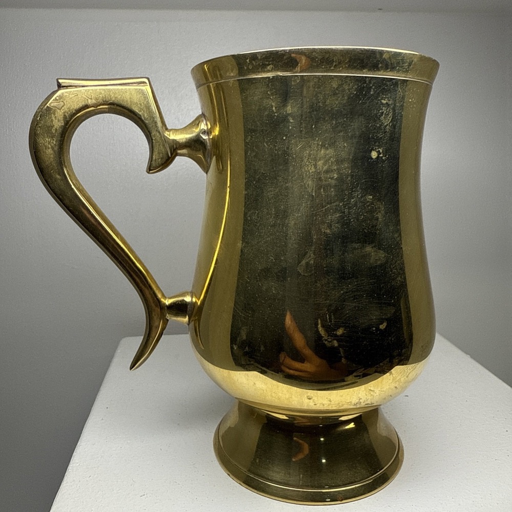 Antique Rare UNIQUE Hand Carved Copper Brass Mug Cup Handel Vintage Decor Art 5"